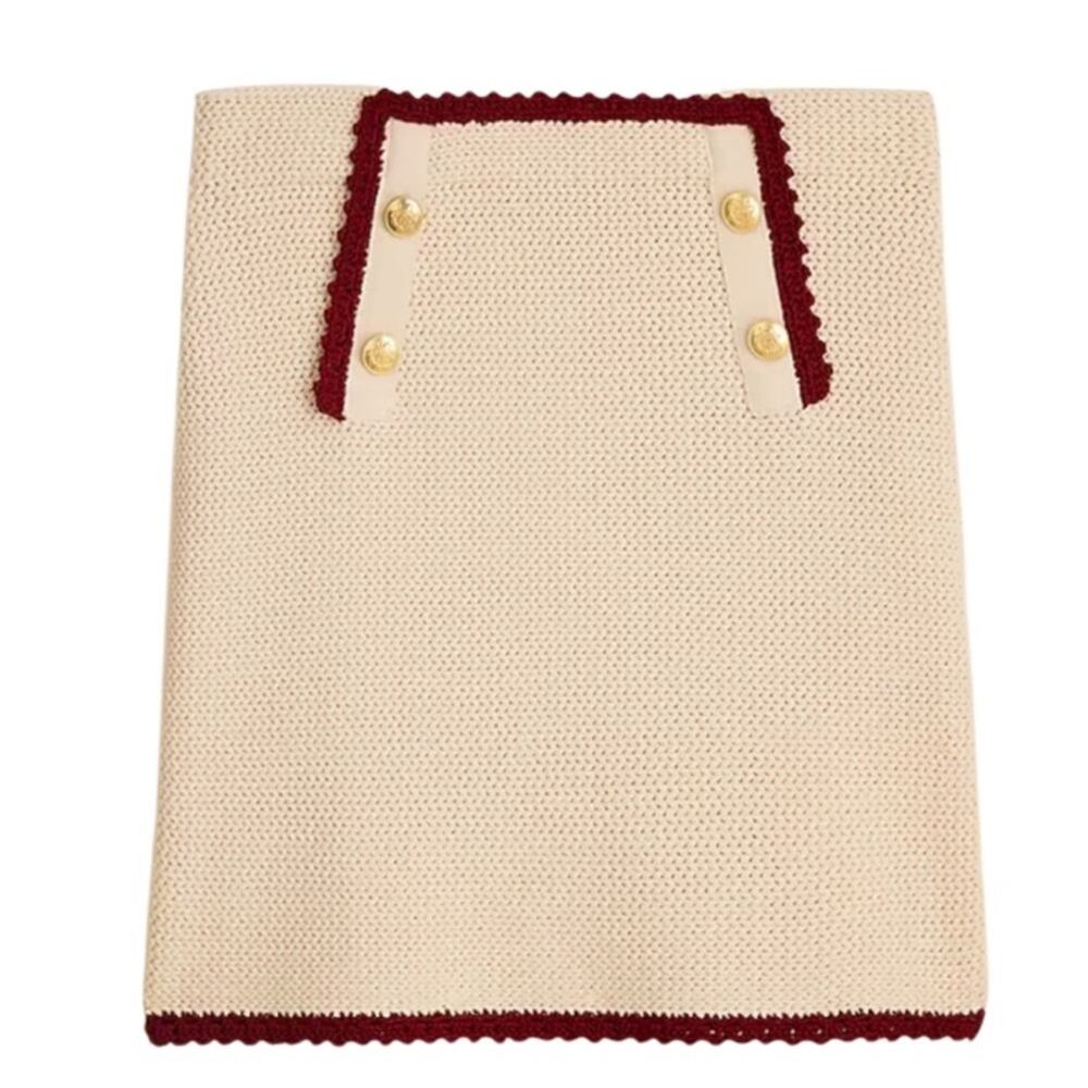 J. Crew Crochet Mini Skirt Contrast Trim Red Cream Size XL